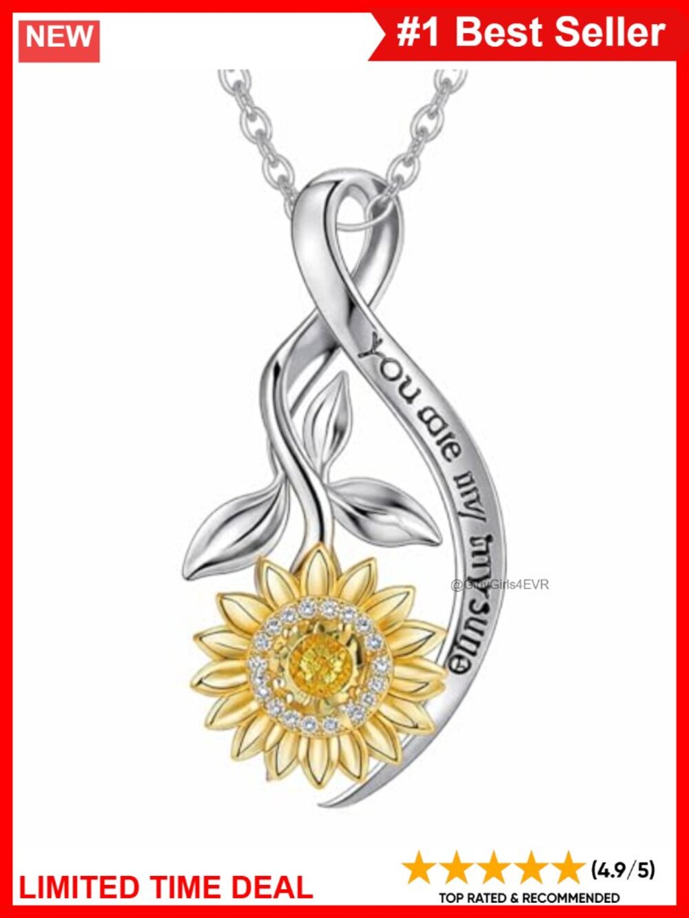 Sunflower Pendant Necklace 18K White Gold & Yellow Gold Plating 18+2" Chain